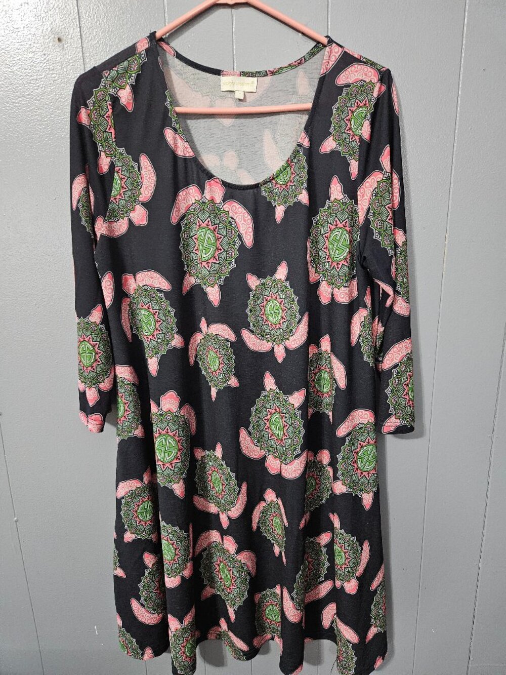 Simply Southern Black Turtle Print Swing Dress Size L